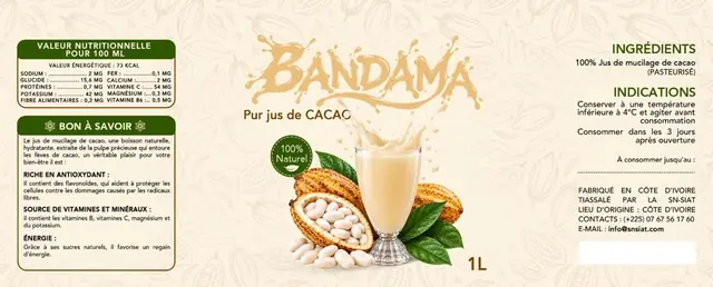 Étiquette du Pur Jus de Cacao BANDAMA
